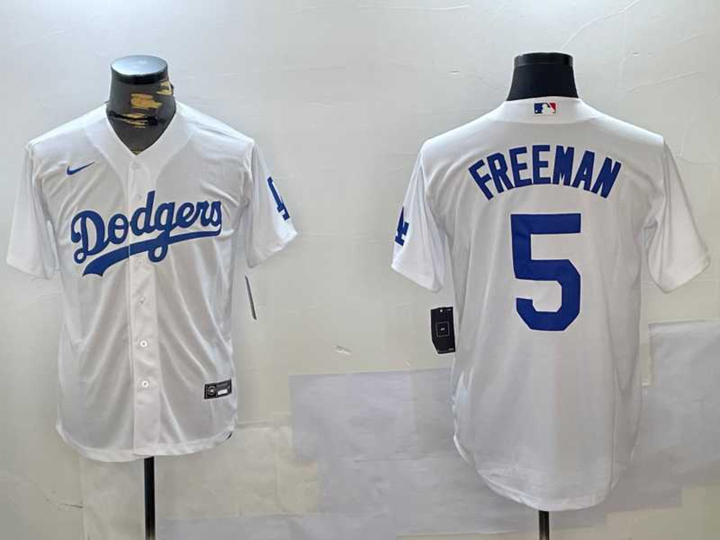 Mens Los Angeles Dodgers #5 Freddie Freeman White Cool Base Jersey